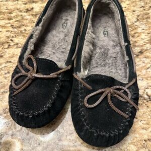 UGG Black Moccasins with Tan Laces